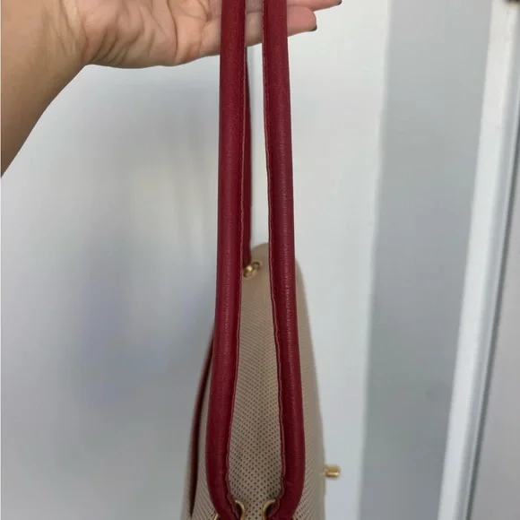 CHANEL Vintage Perforated Leather Top Handle Bag – Beige & Bordeaux - Picture 7 of 16